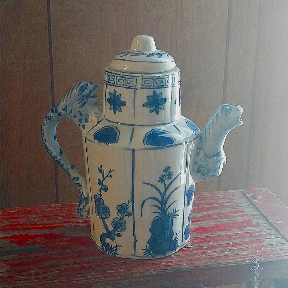 Cobalt Blue and White Porcelain Tea Pot